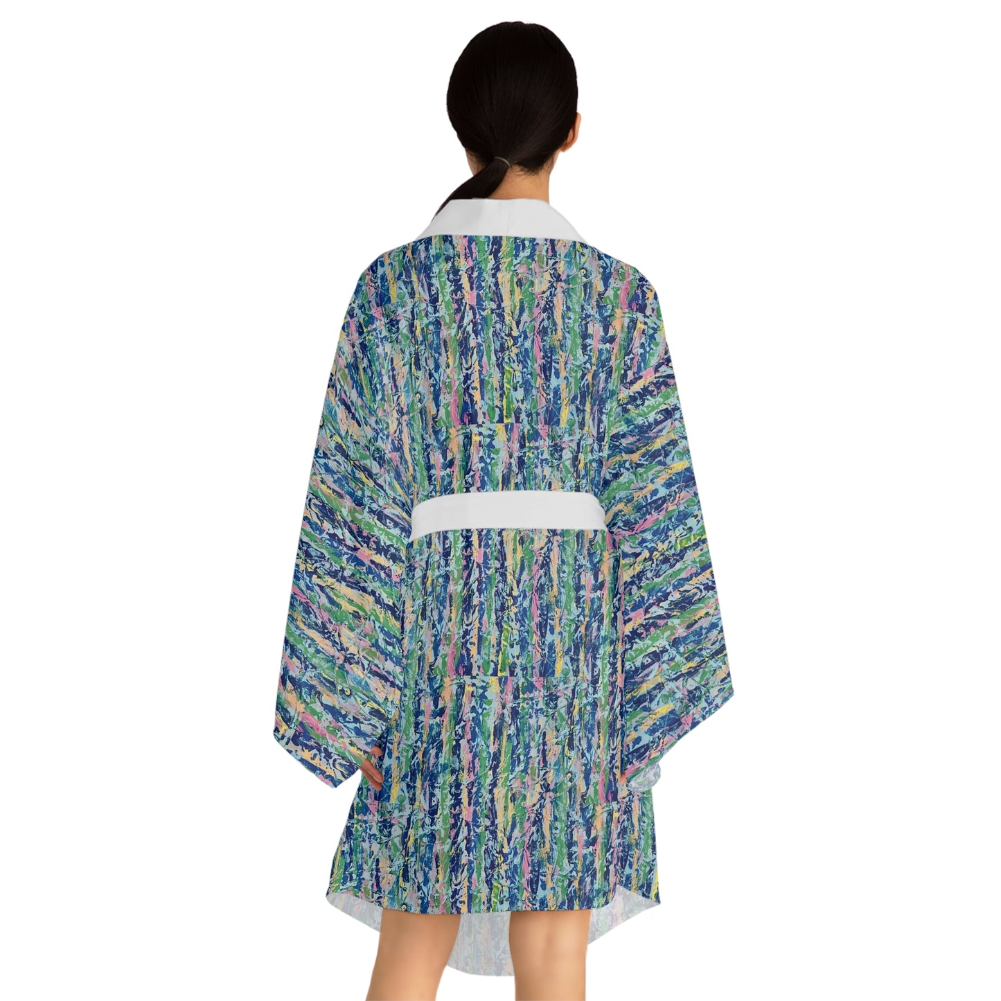 The Delamater Series-Abstract Watercolor Kimono Robe — Long Sleeve AOP Lounge Jacket