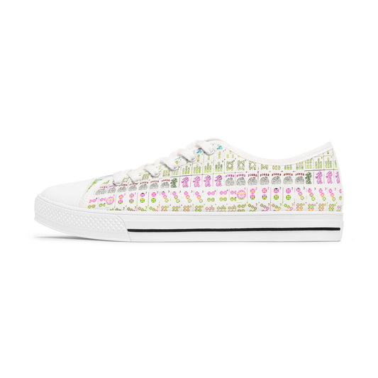 Low Top Mahjong Sneakers — Pastel Floral Pattern Women's Casual Canvas Shoes