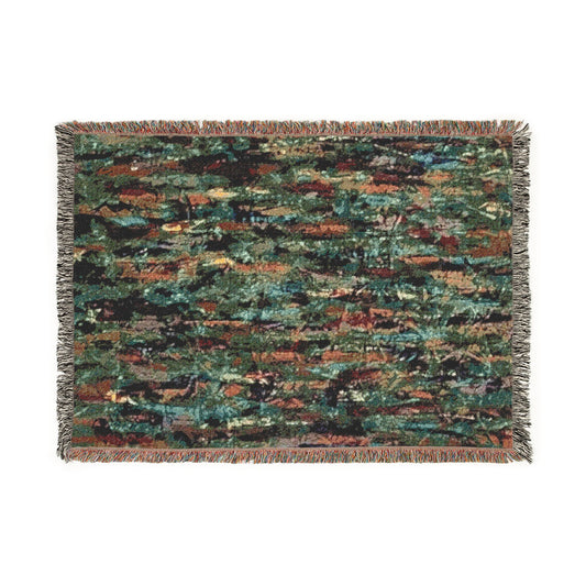 The Delamater Series- Abstract Pixel Art Woven Blanket — Colorful Green Mosaic Throw for Living Room & Bedroom