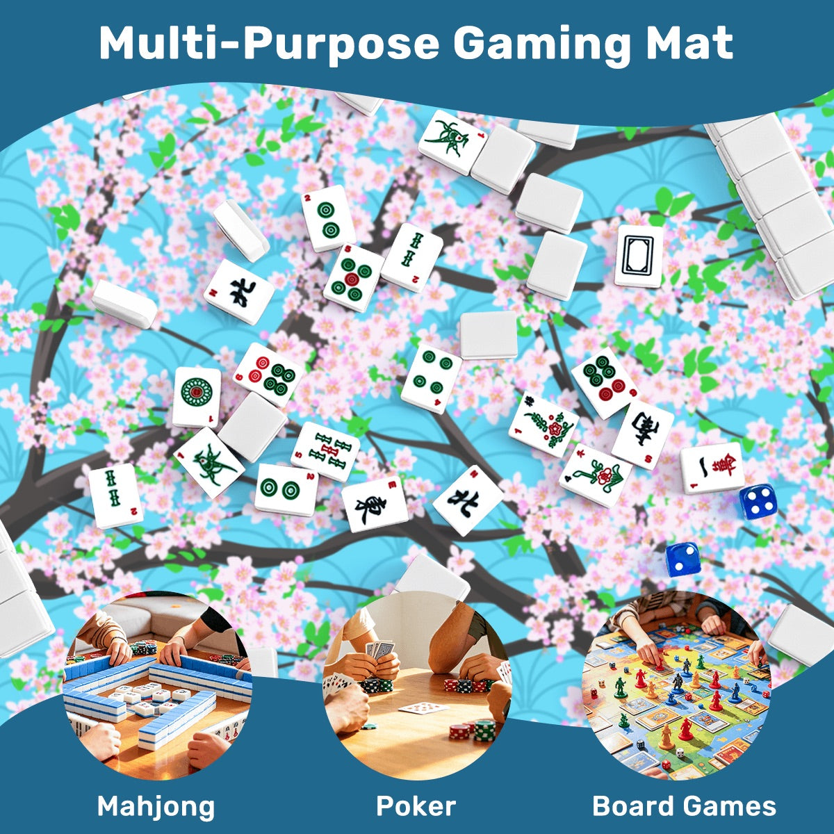 Mahjong Mat Sleek Surface Cherry Blossoms