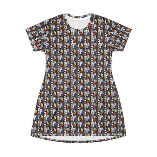 CAK bird dress All-Over Print T-Shirt Dress — Colorful Abstract Patterned Casual Dress