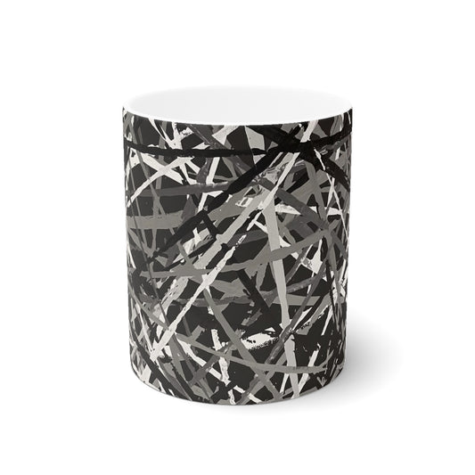 The Delamater Series -Abstract Black & Gray Splatter Ceramic Mug – Modern Scribble Pattern, 11oz/15oz