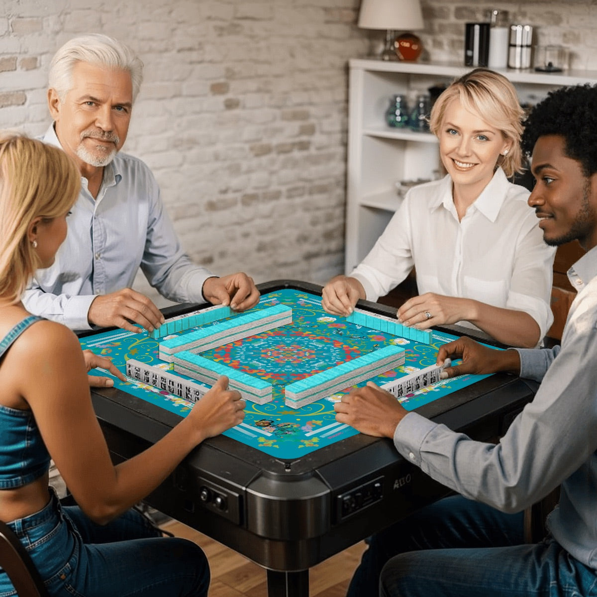 Mahjong Mat (Made in USA) Spring on Turquoise w instructions