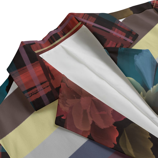 City Stripe and handpainted floral Leisure Blazer | 245GSM Cotton -multi on white base