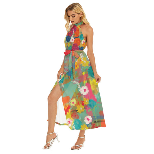 Abstract floral halter dress