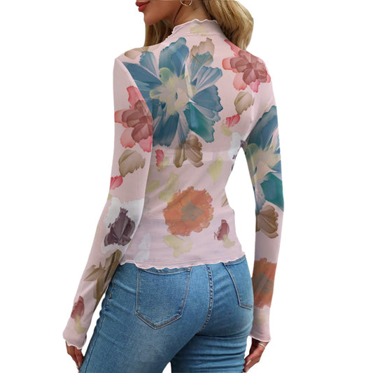 City handpainted floral Women's Mesh T-shirt-pink