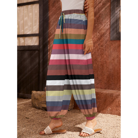 City Stripe Pants with Pockets -white base-multi color