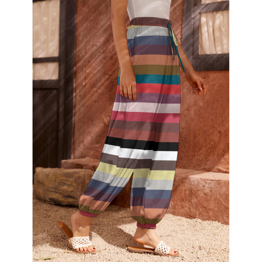 City Stripe Pants with Pockets -white base-multi color