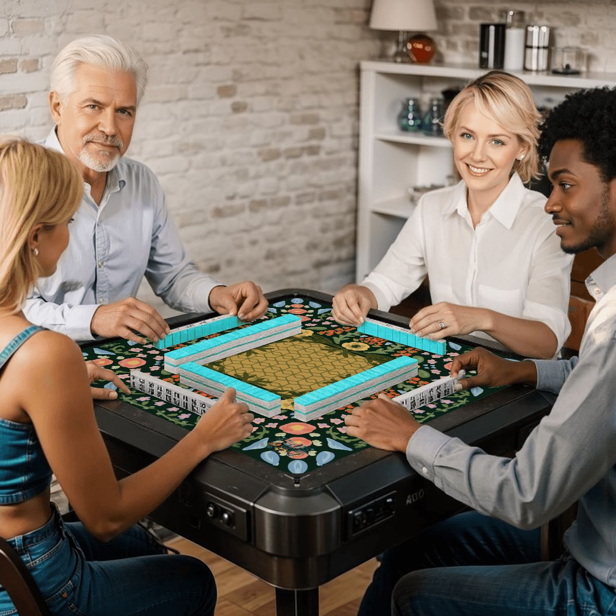 Mahjong Mat Grandma’s china on Forest 31.5"x31.5" (Ship Rolled up)