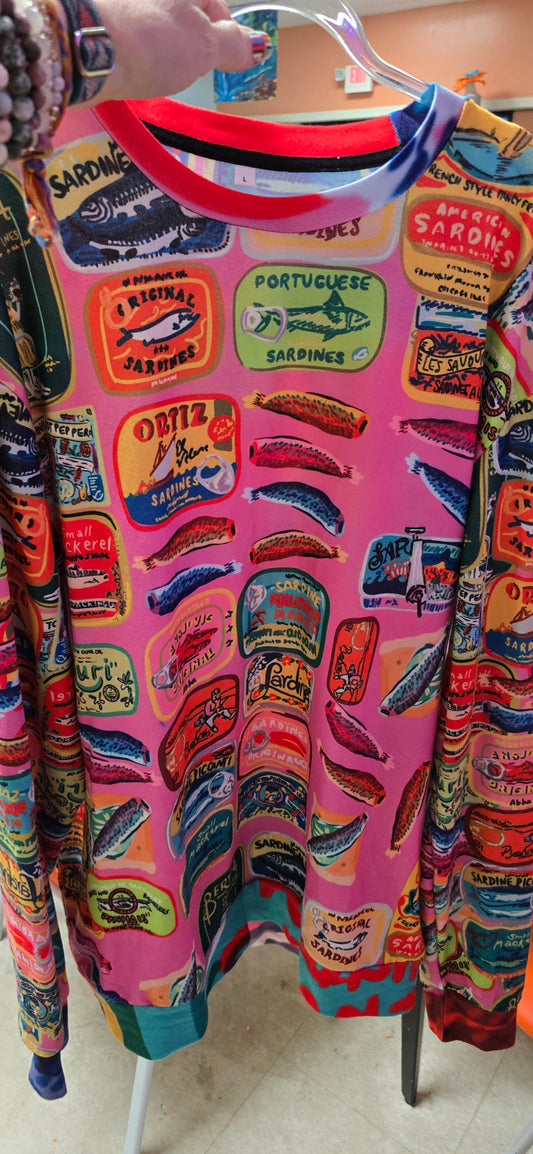 Colorful Vintage Sardin Can Designs Unisex Crew Neck Sweater - Perfect for Casual Wear & Gifts