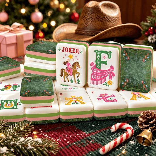Western Christmas Mahjong Tiles Green Boots