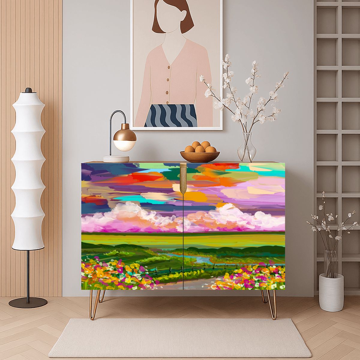 Wooden Storage Cabinet (Made in USA) Abstract Landscape