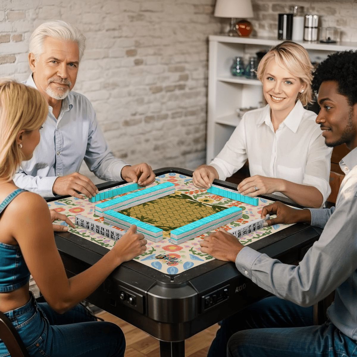 Mahjong Mat Grandma’s china on Ivory 31.5"x31.5" (Ship Rolled up)