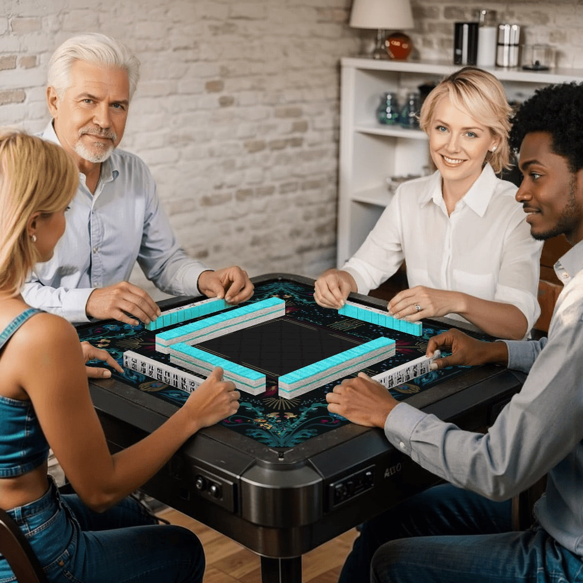 Roaring 20’s art deco mat-in Black Mahjong Mat 31.5"x31.5" (Ship Rolled up)