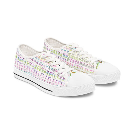 Low Top Mahjong Sneakers — Pastel Floral Pattern Women's Casual Canvas Shoes