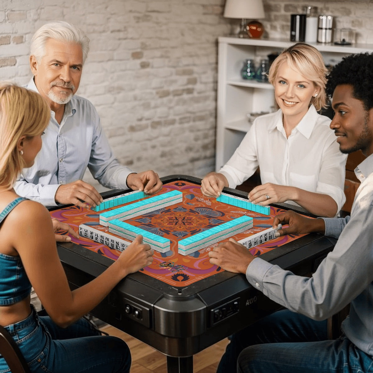 Stitched Herrings on Rust- Mahjong Mat 31.5"x31.5" (Ship Rolled up)