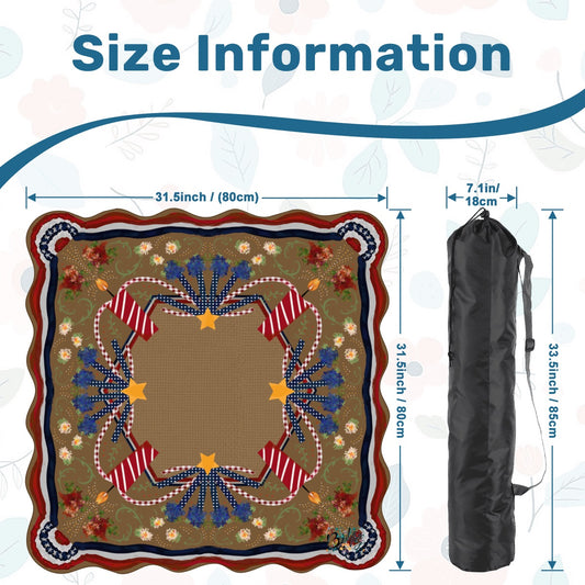 Scalloped Retro Patriotic Mahjong Mat 31.5"x31.5" (Ship Rolled up)