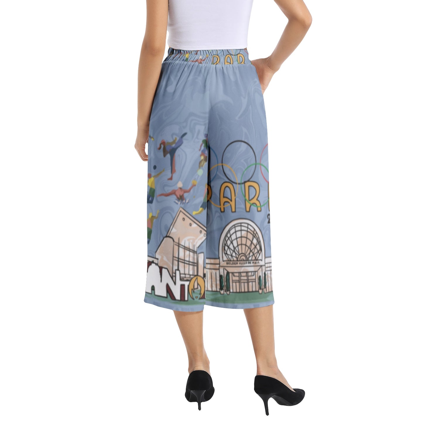 Elastic Waist Capris Wide Leg Pant