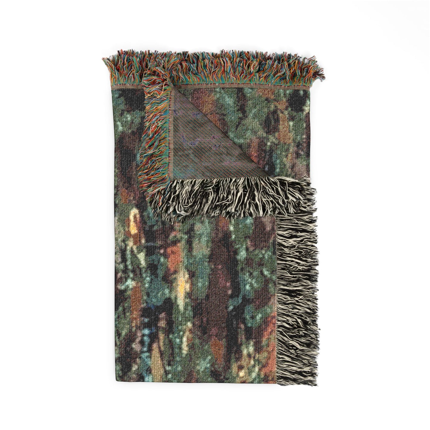 The Delamater Series- Abstract Pixel Art Woven Blanket — Colorful Green Mosaic Throw for Living Room & Bedroom