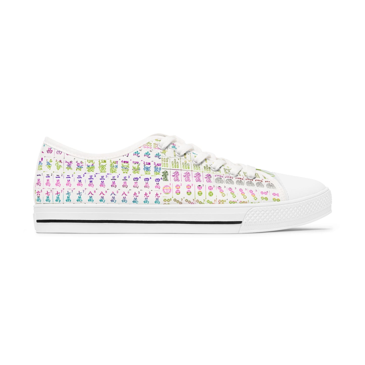 Low Top Mahjong Sneakers — Pastel Floral Pattern Women's Casual Canvas Shoes