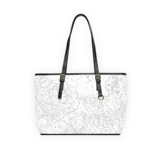 White Abstract Floral paint by number Vegan Leather Shoulder Bag – Minimalist Tote