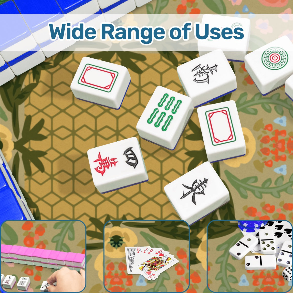 Mini Travel Mahjong Mat- Grandma’s China on khaki 20.9"x20.9" (Ship Rolled up)