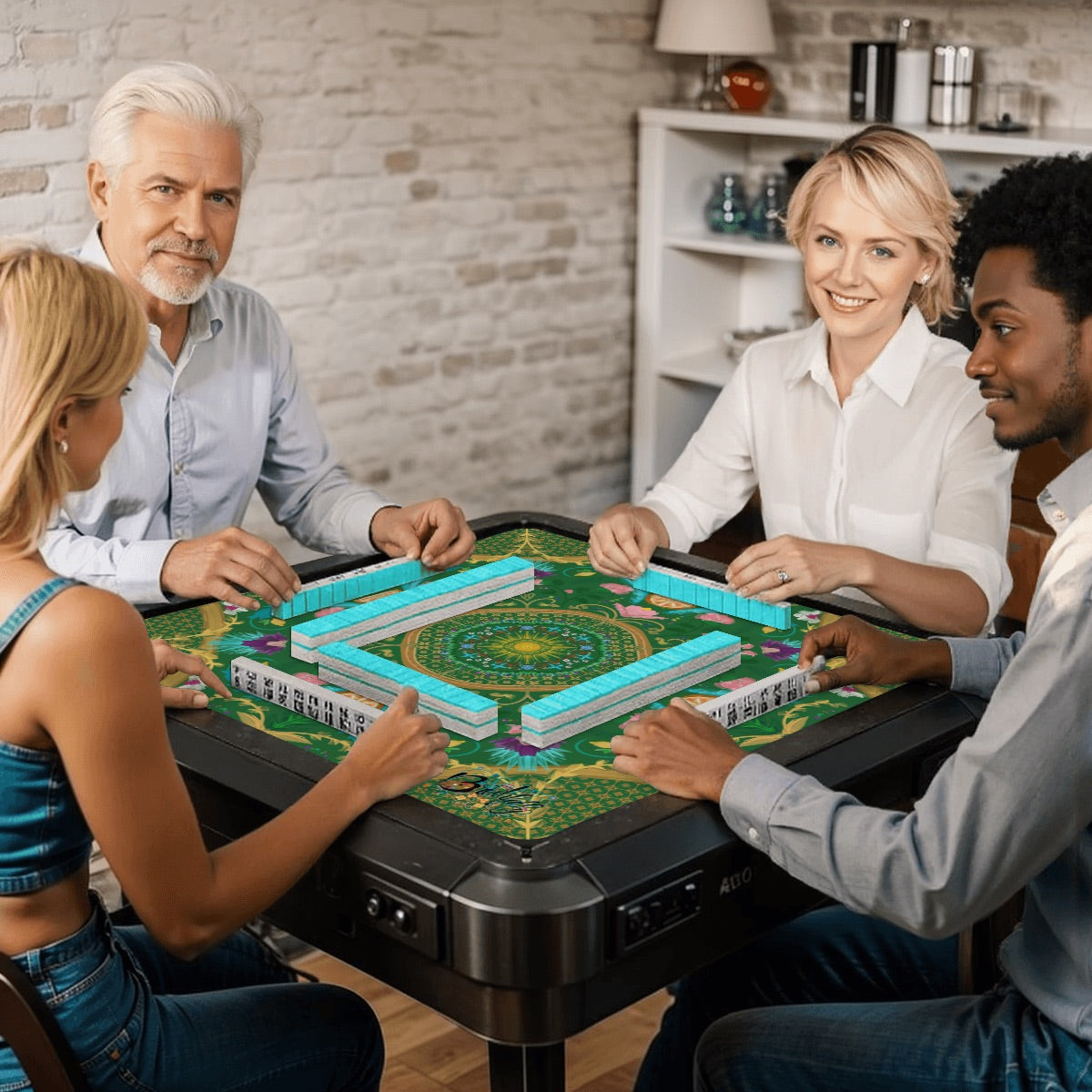 2026 Summer on Green Mahjong Mat 31.5"x31.5" (Ship Rolled up)