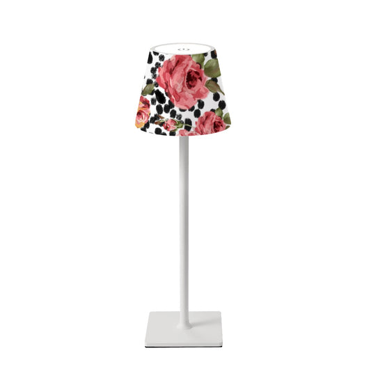 LED Cordless Table Lamp- in Painted roses on black and white