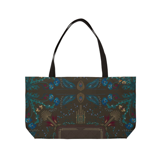 Boho Peacock Roaring 20’s Weekender Tote Bag — Brown Floral Travel Carryall