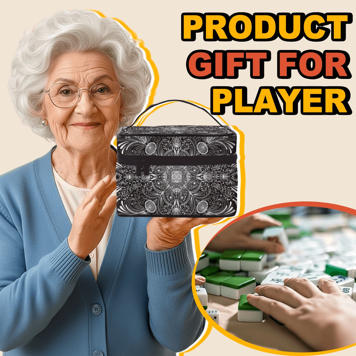 White on Black-Portable Mahjong Bag