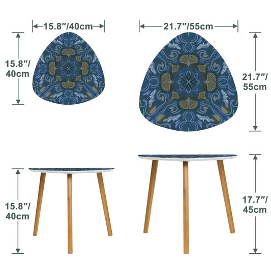 Triangle Coffee Table Set of 2 (Made in USA) Blue Stitched Heron