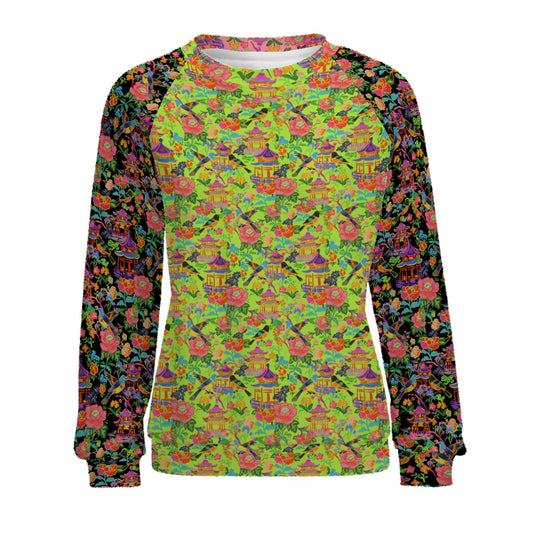 Raglan Crewneck Sweatshirts Women poppin pagoda multi