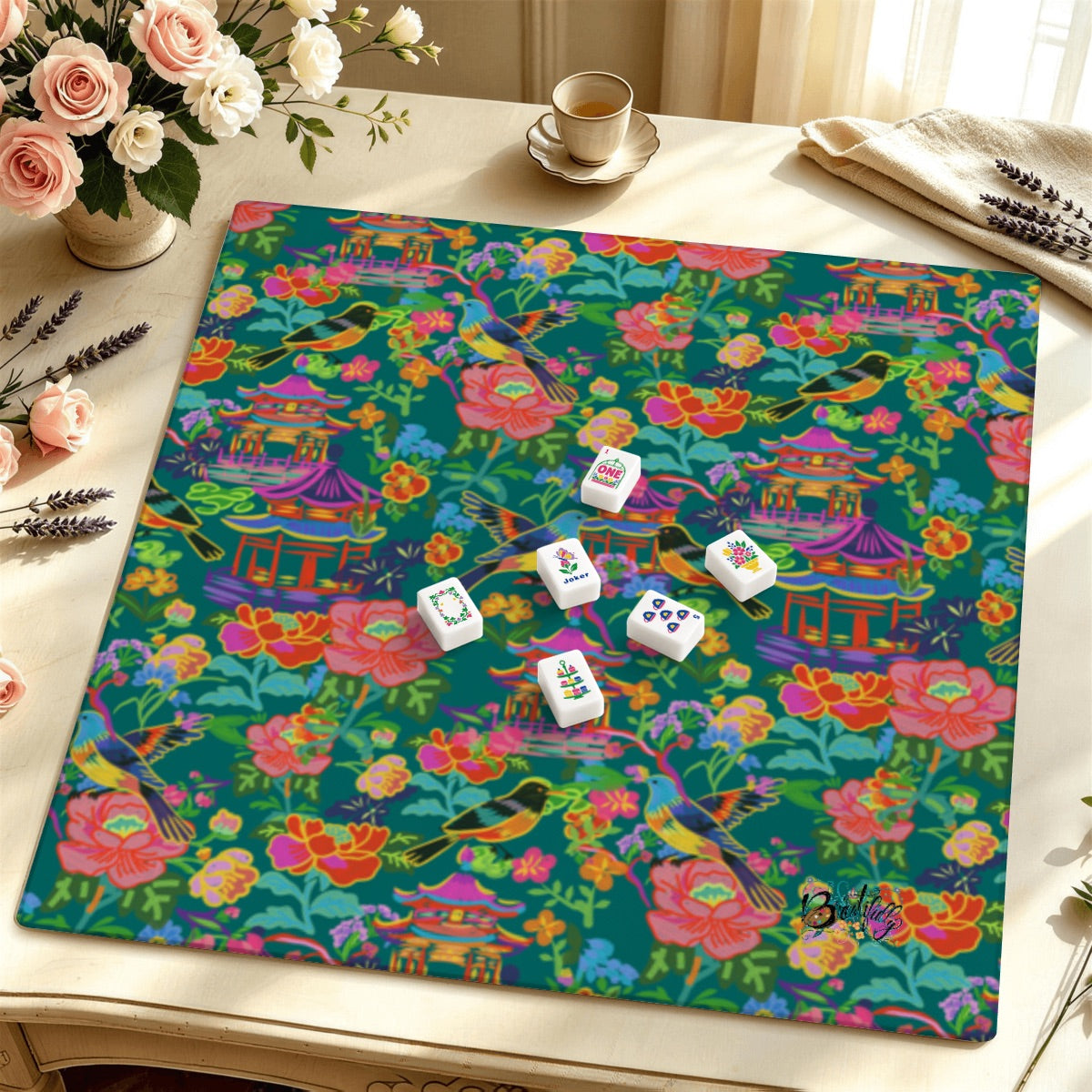 Mahjong Mat SleekSurface (Made in USA) Poppin' Pagodas