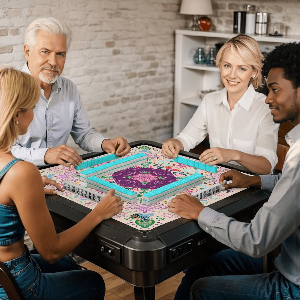 Mahjong Mat Year of the Horse on Ivory 31.5"x31.5" (Ship Rolled up)