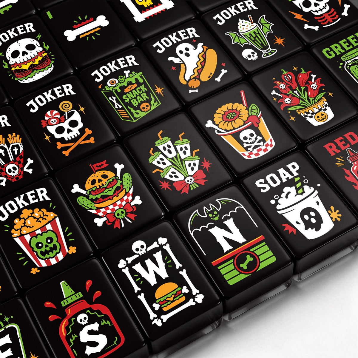 Woodsy Owl Skull Diner Halloween Mahjong Tiles multi layer