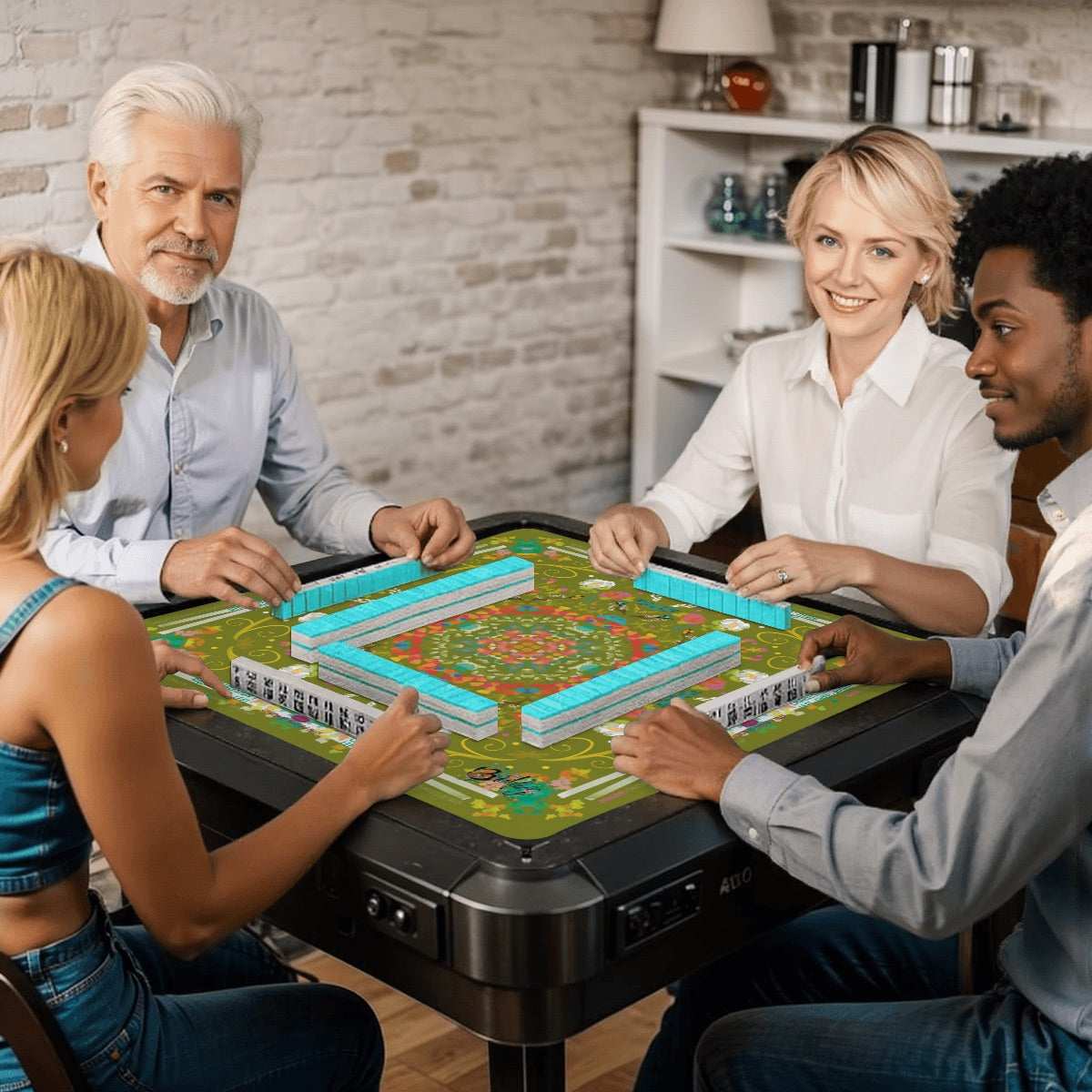 Mahjong Mat (Made in USA) Spring on Green w instructions