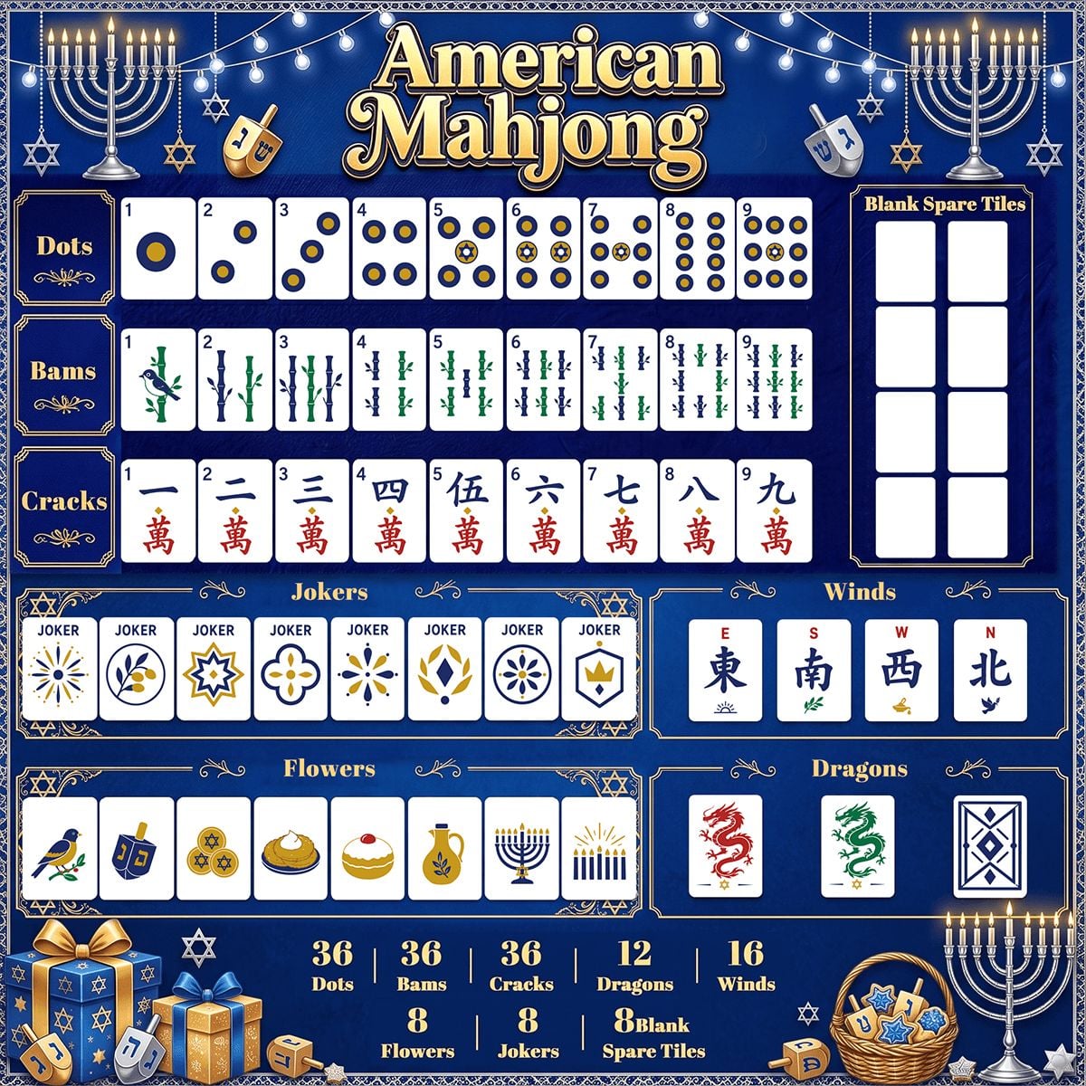 Heritage Hanukkah Mahjong Tiles -Peaceful Holiday