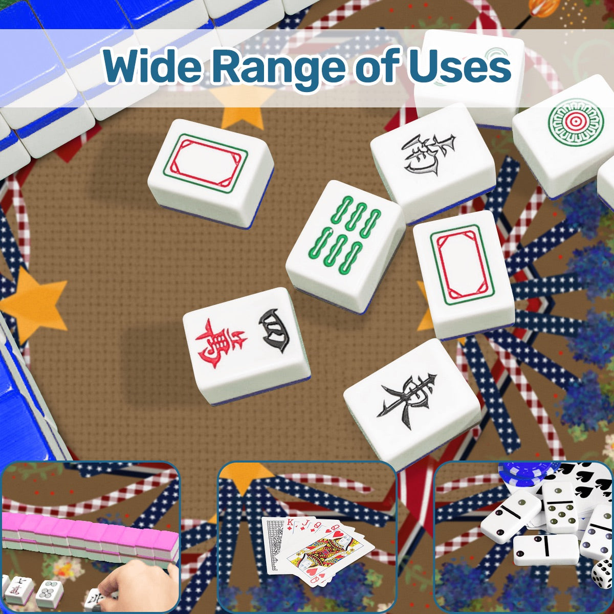 Scalloped Retro Patriotic Mahjong Mat 31.5"x31.5" (Ship Rolled up)