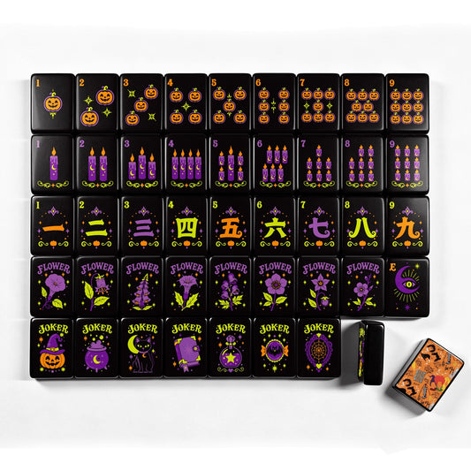 Sistas on Orange with Pumpkin Hex Halloween Mahjong Tiles Single Layer