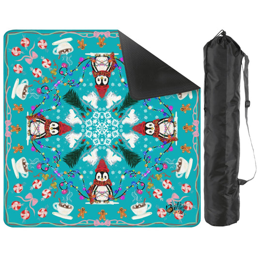 2026 Teal Penguin Winter Mahjong Mat 31.5"x31.5" (Ship Rolled up)