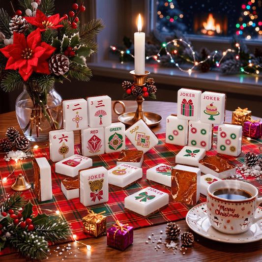 Geode Red Glam Holiday Christmas Mahjong Tiles