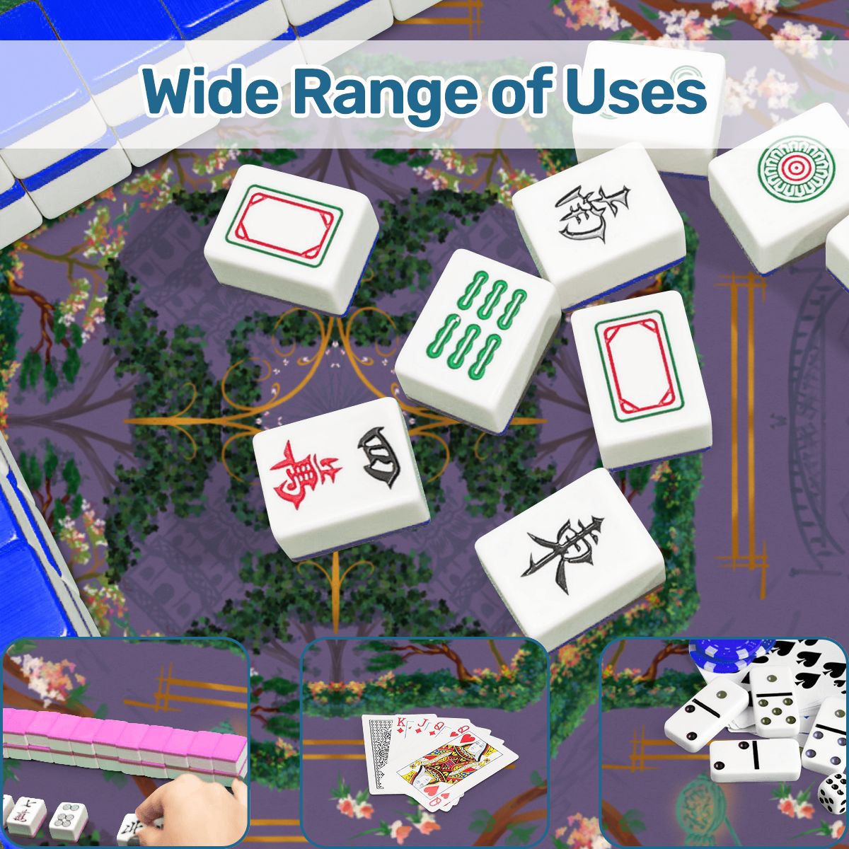 Chinoiserie Purple Mini travel Mahjong Mat 20.9"x20.9" (Ship Rolled up)