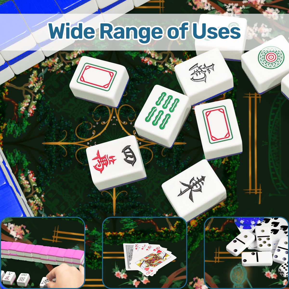 Chinoiserie Deep Forest-Mini Travel Mahjong Mat 20.9"x20.9" (Ship Rolled up)