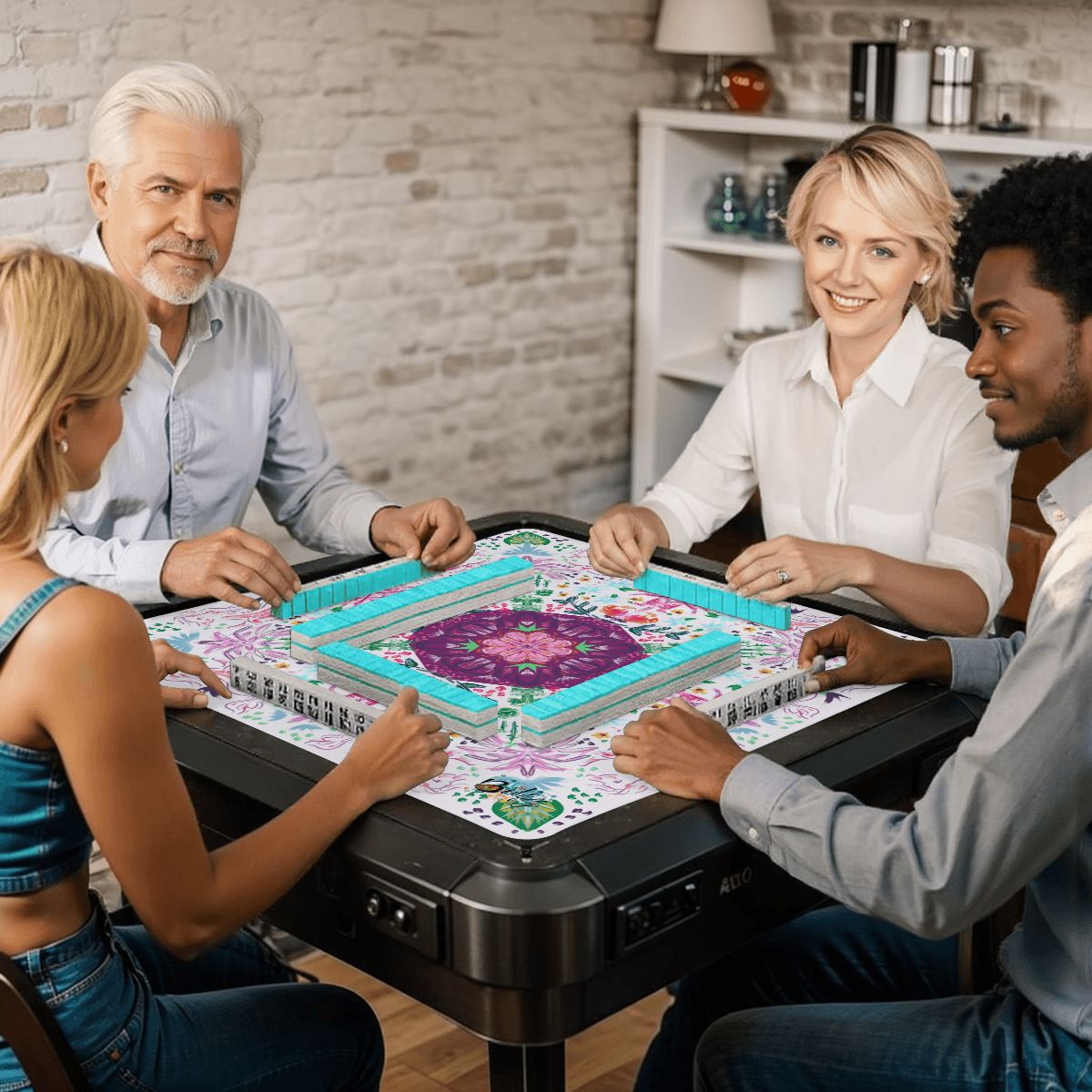 Mahjong Mat Year of the Horse on White 31.5"x31.5" (Ship Rolled up)