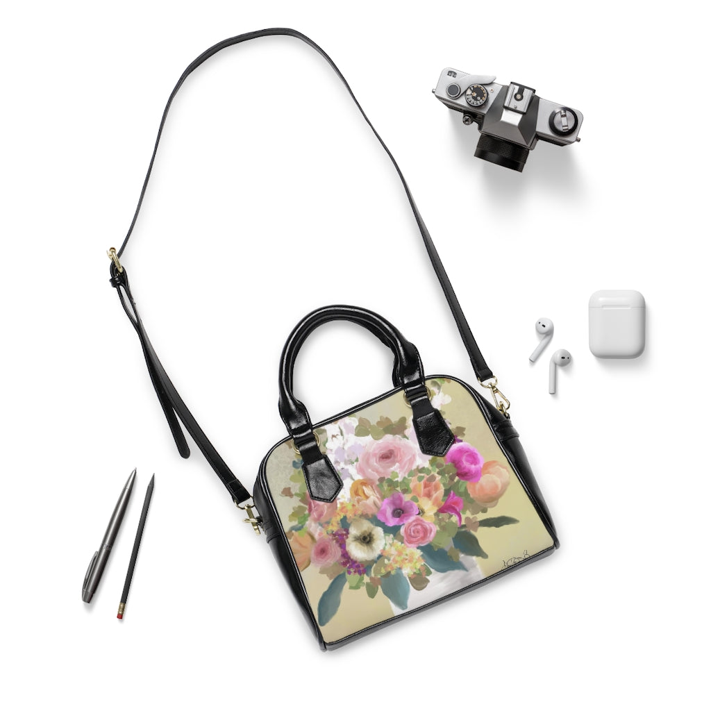Shoulder Handbag- Bouquet on yellow