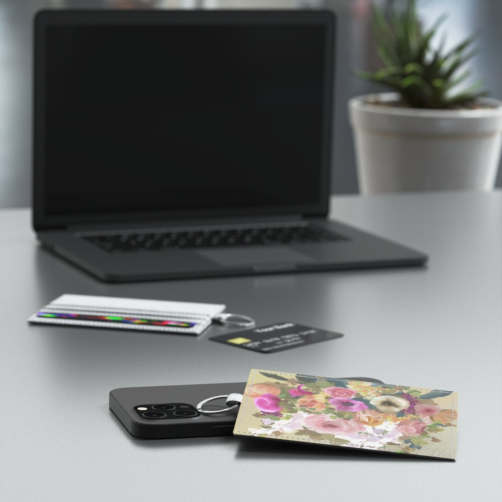 Saffiano Leather Card Holder-bouquet on yellow