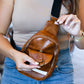 Brown PU Leather Football Mini Crossbody Bag