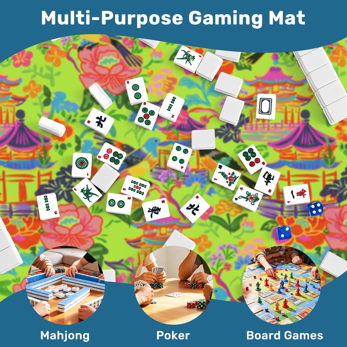 Mahjong Mat SleekSurface (Made in USA) Poppin' Pagodas