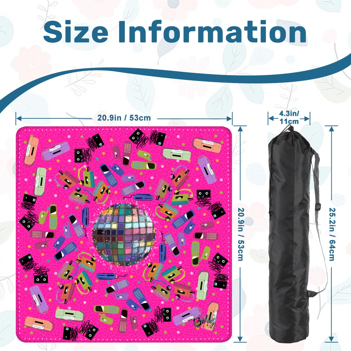 Mini Travel Mahjong Mat -Retro 88 in Hot Pink 20.9"x20.9" (Ship Rolled up)