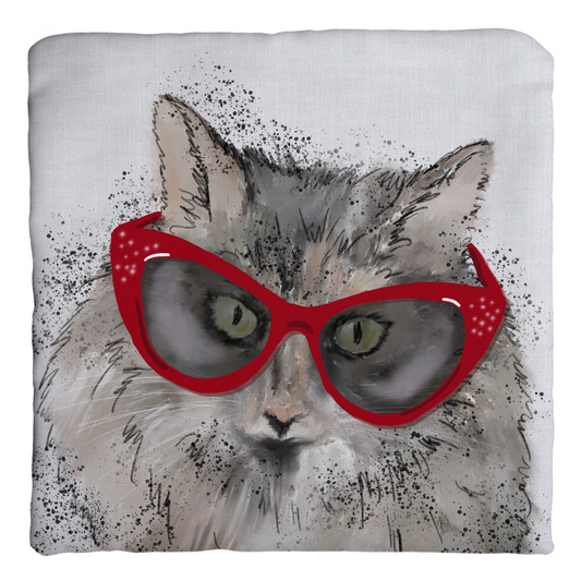 Cat in cat-eye glasses-Throw Pillows
